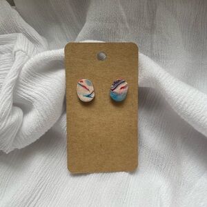 Handmade Oval Clay Earrings for the Fourth of July